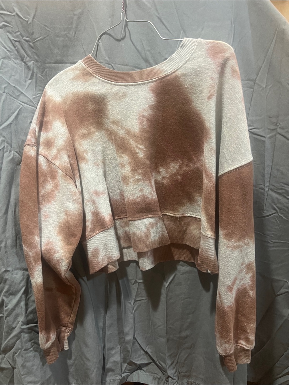 Pink Rose Brown and Cream Tie-Dye Cropped Sweatshirt